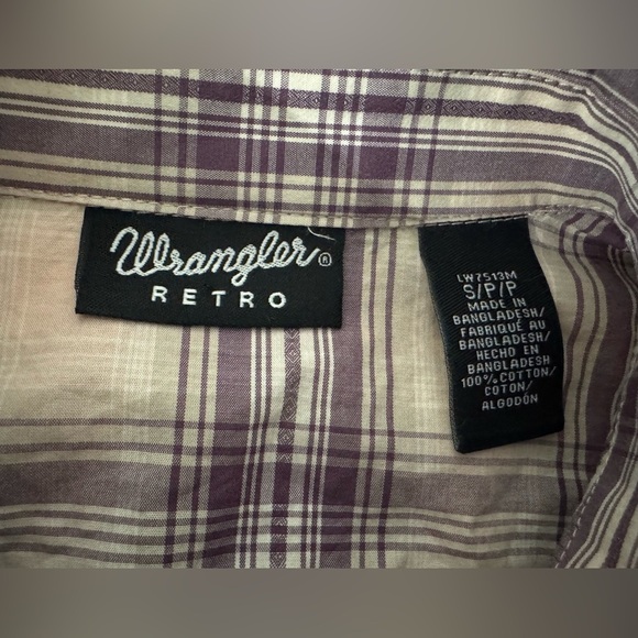 Wrangler Retro Pearl Snap Purple Plaid Long Sleeve Shirt Womens Size Small - Picture 6 of 7
